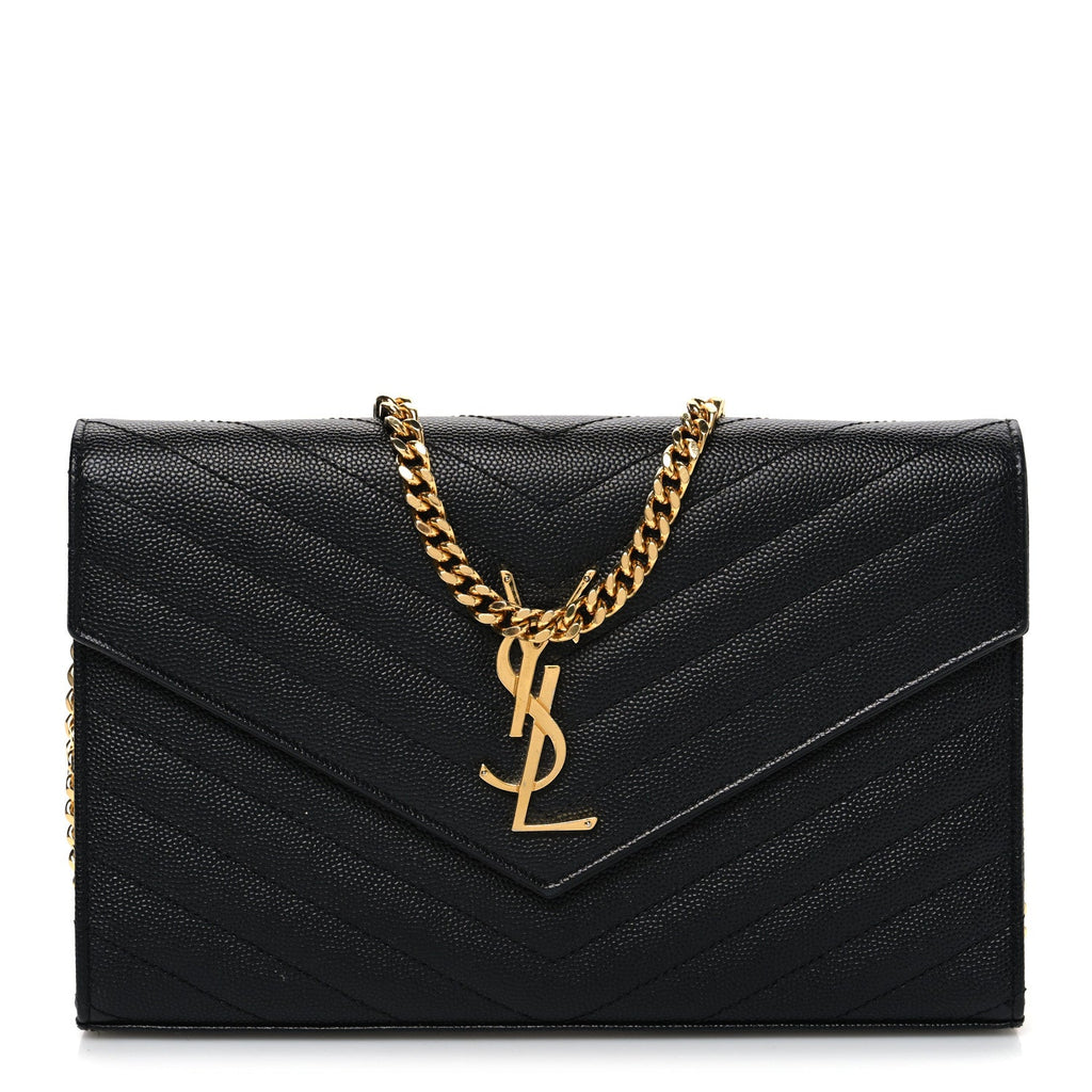 Grain De Poudre Matelasse Chevron Monogram Chain Wallet Black
