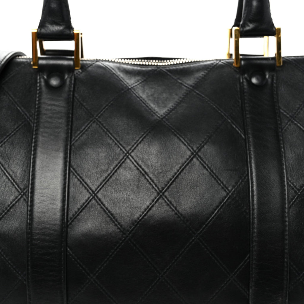 Calfskin Stitched Duffle Travel Bag Black