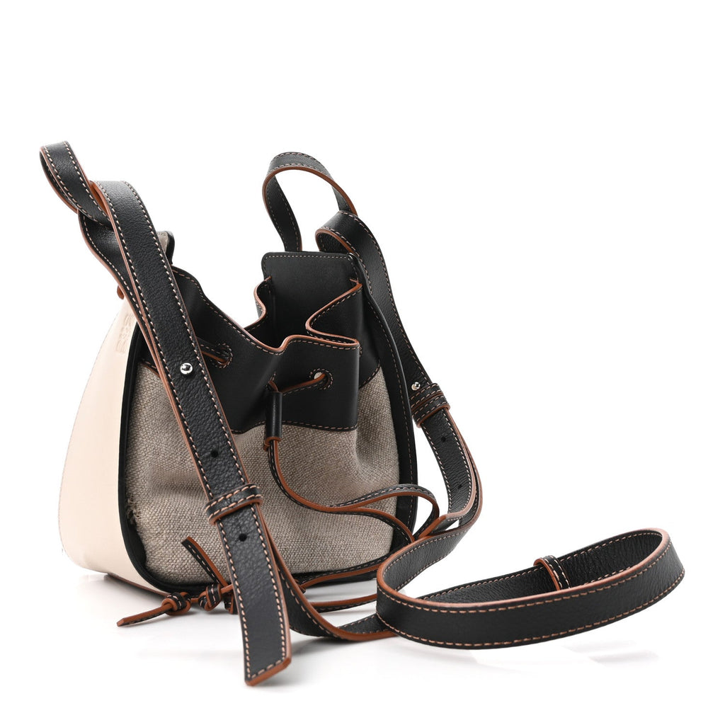 Calfskin Canvas Mini Hammock Shoulder Bag Mink Black
