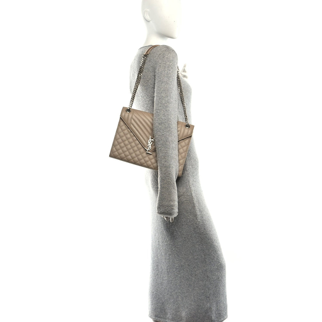 Grain De Poudre Large Tri-Quilt Monogram Satchel Dark Beige