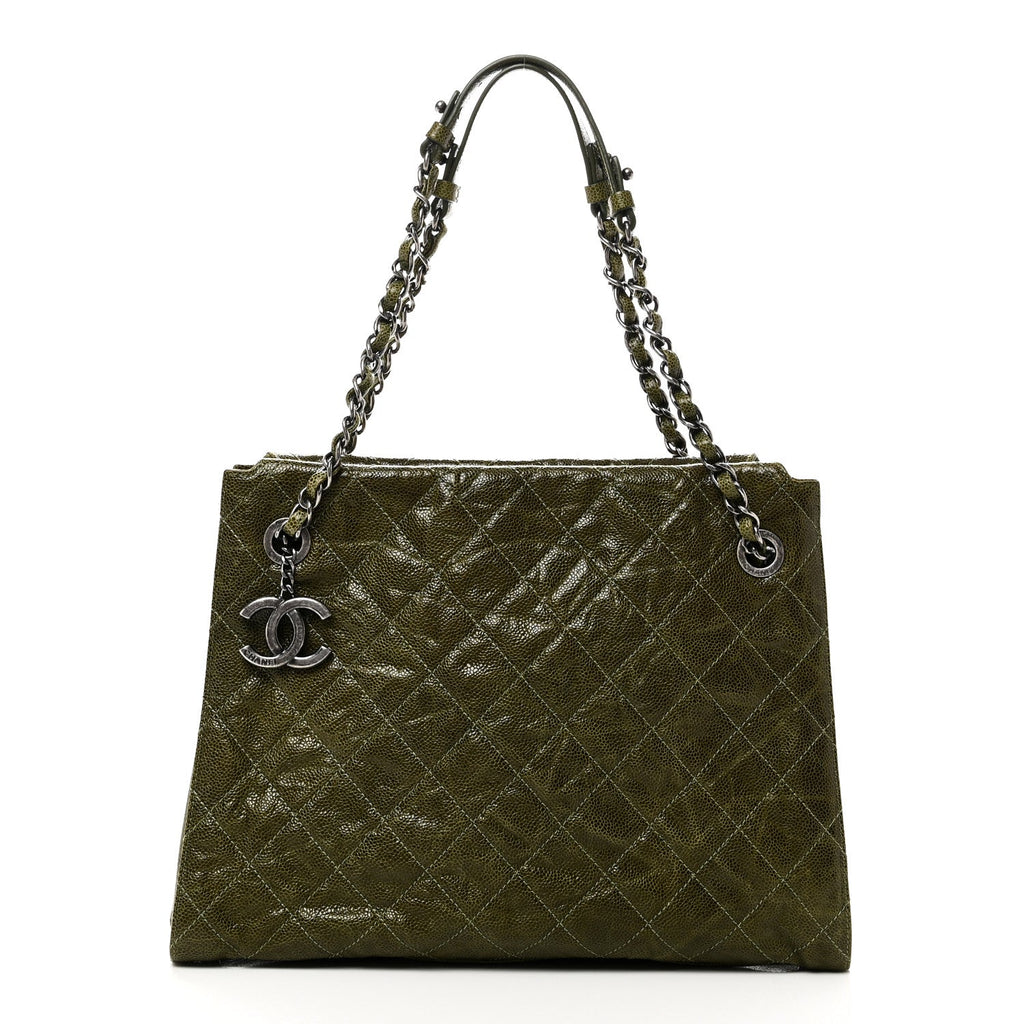 Glazed Caviar Quilted Tote Green