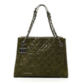 Glazed Caviar Quilted Tote Green
