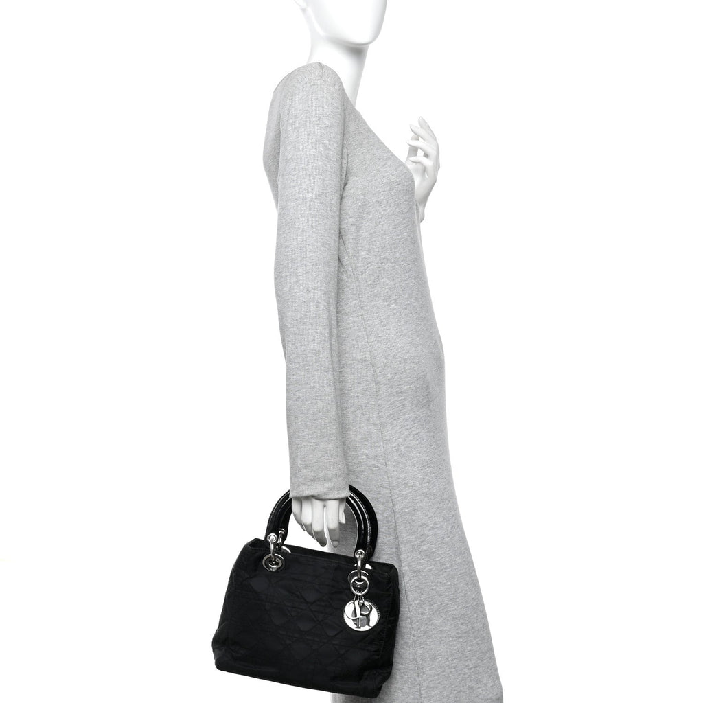 Nylon Cannage Medium Lady Dior Black