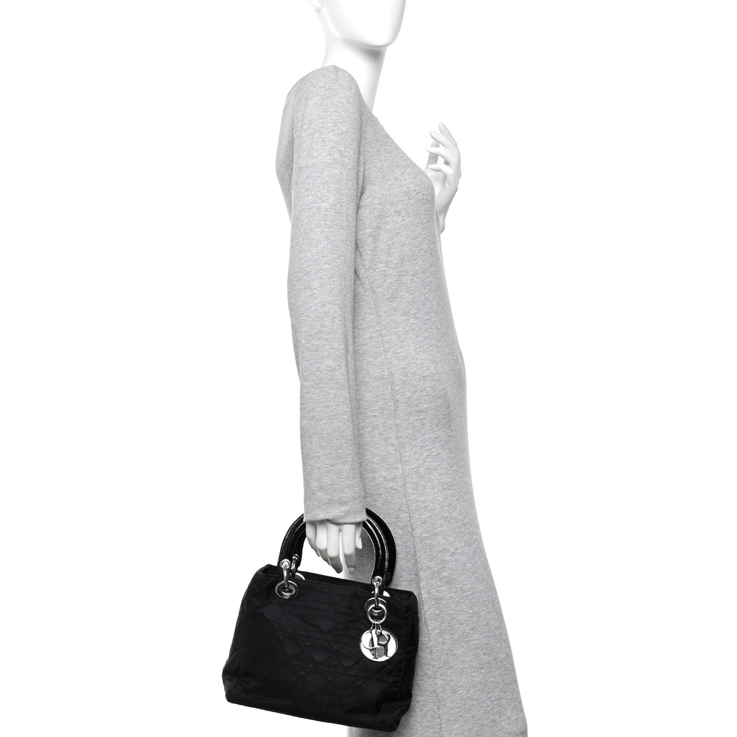 Nylon Cannage Medium Lady Dior Black