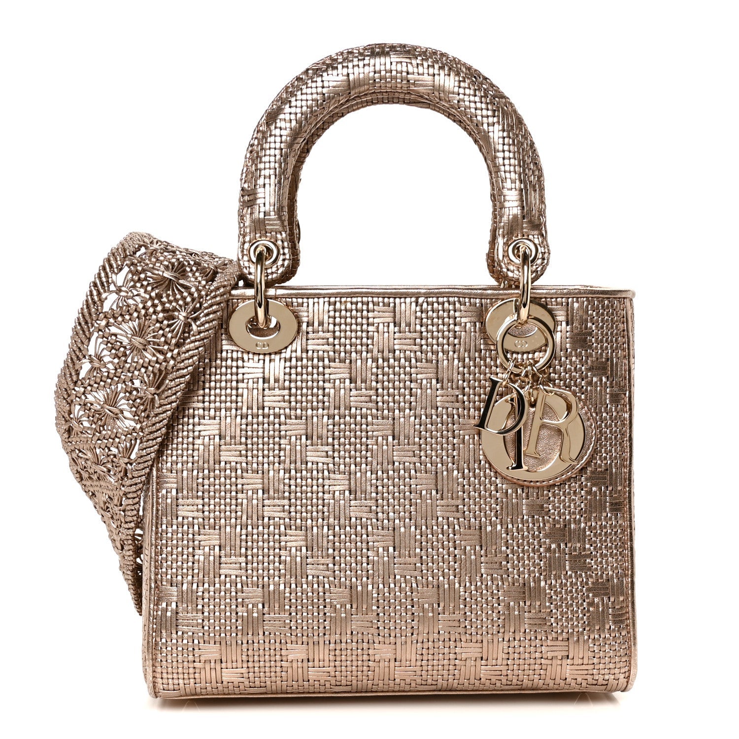 Metallic Calfskin Braided Medium Lady Dior Gold