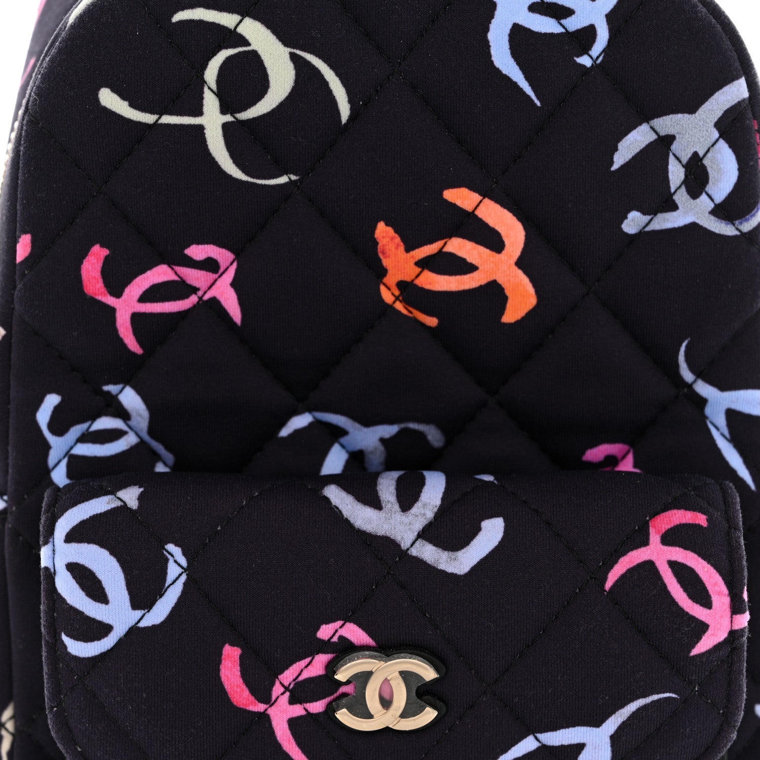 Printed Fabric Quilted CC Mini Classic Backpack Black Multicolor