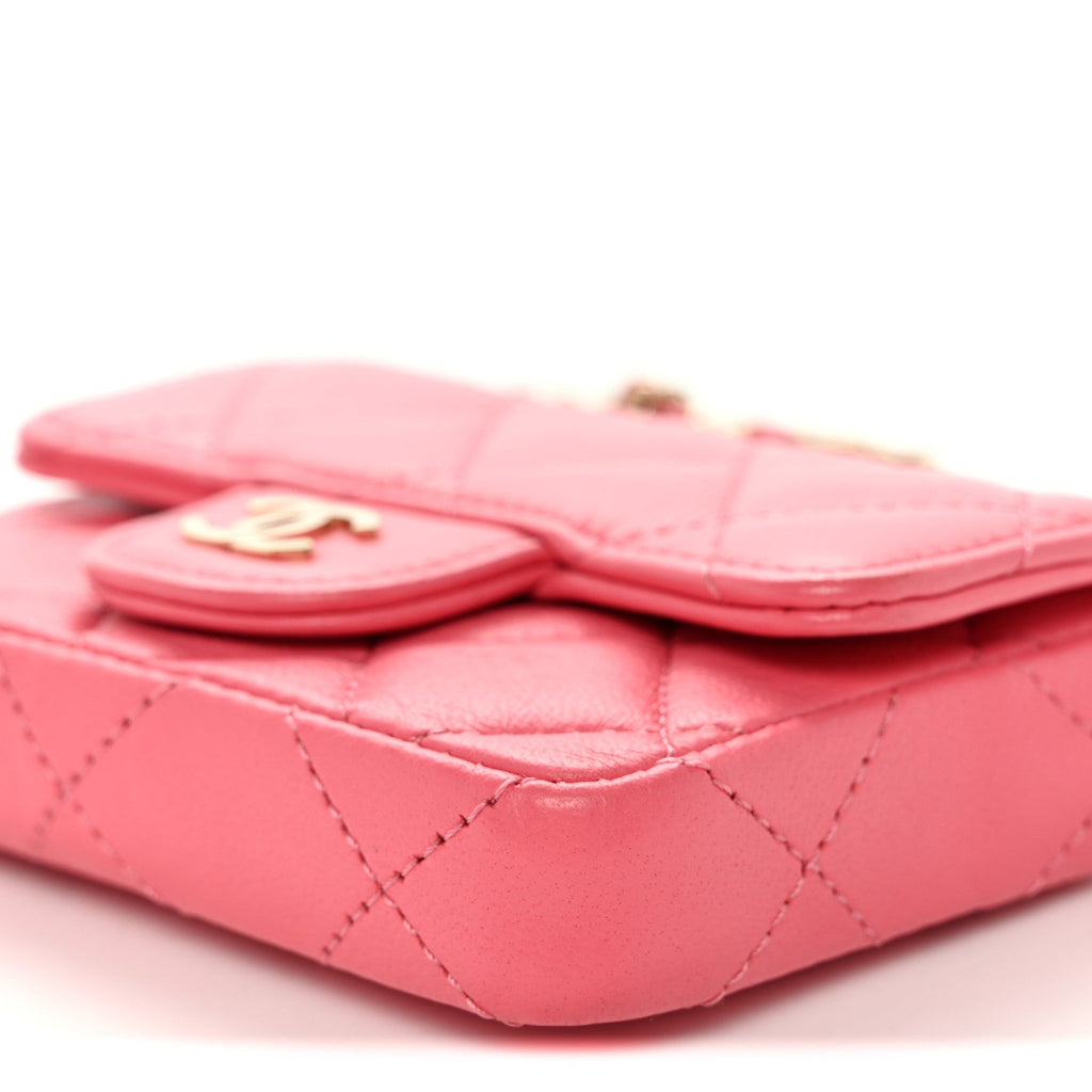 Lambskin Quilted Mini Chain Belt Bag Pink