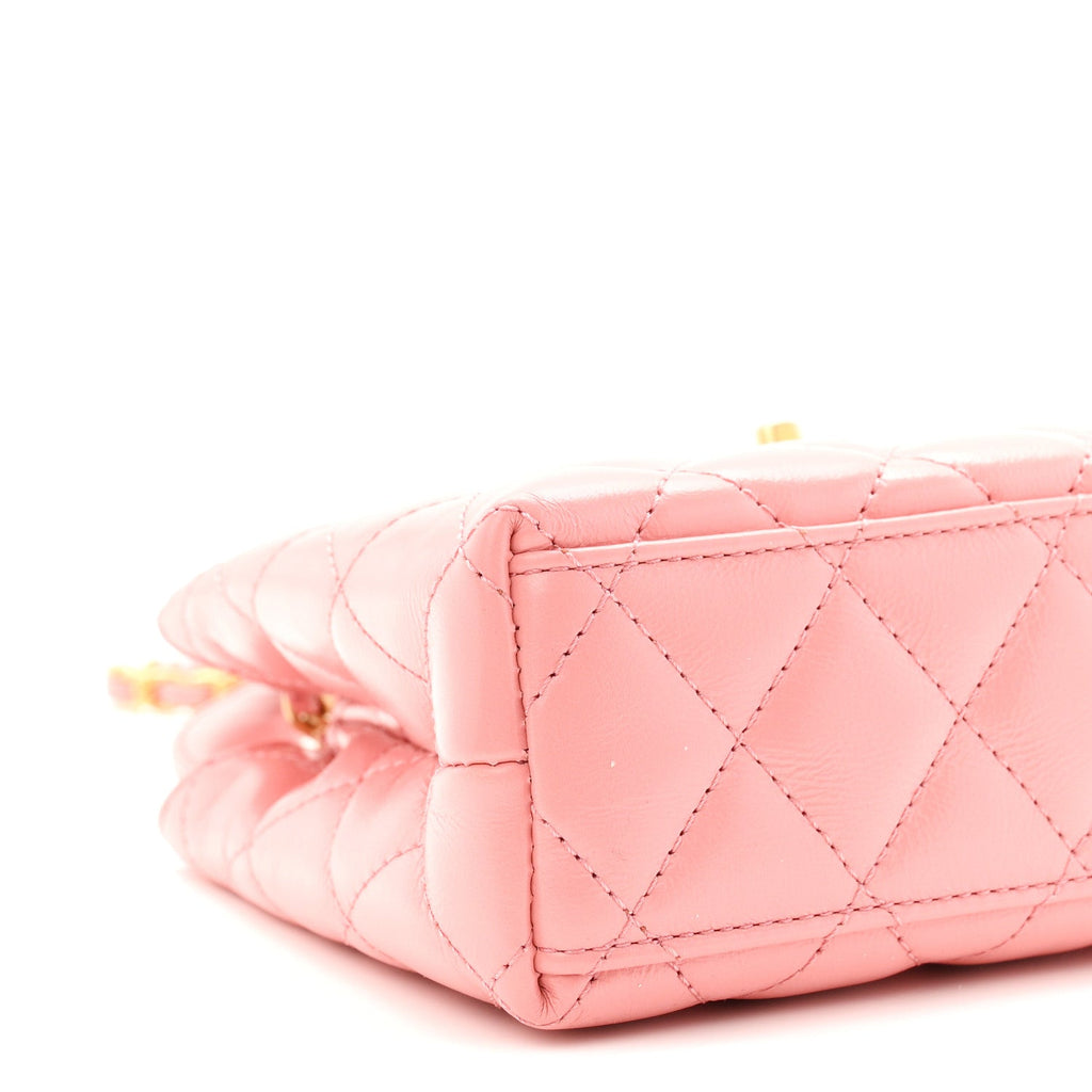 Shiny Aged Calfskin Quilted Nano Kelly Shopper Coral Pink