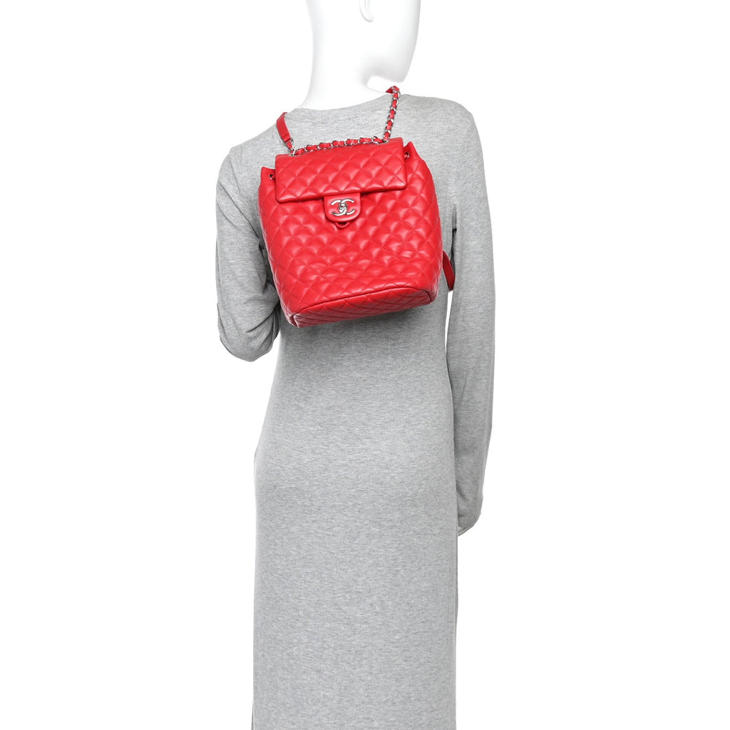 Lambskin Quilted Small Urban Spirit Backpack Red
