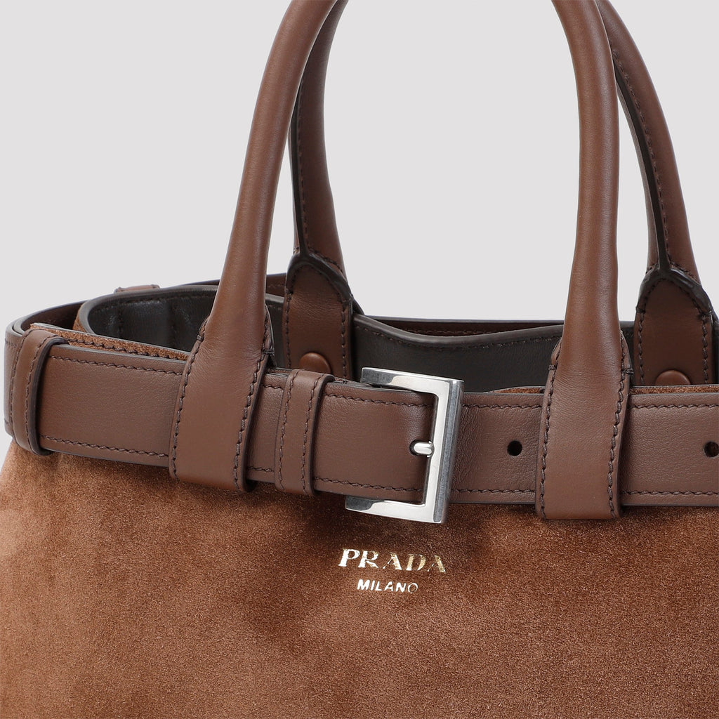Prada Women Suede Prada Buckle Medium Handbag