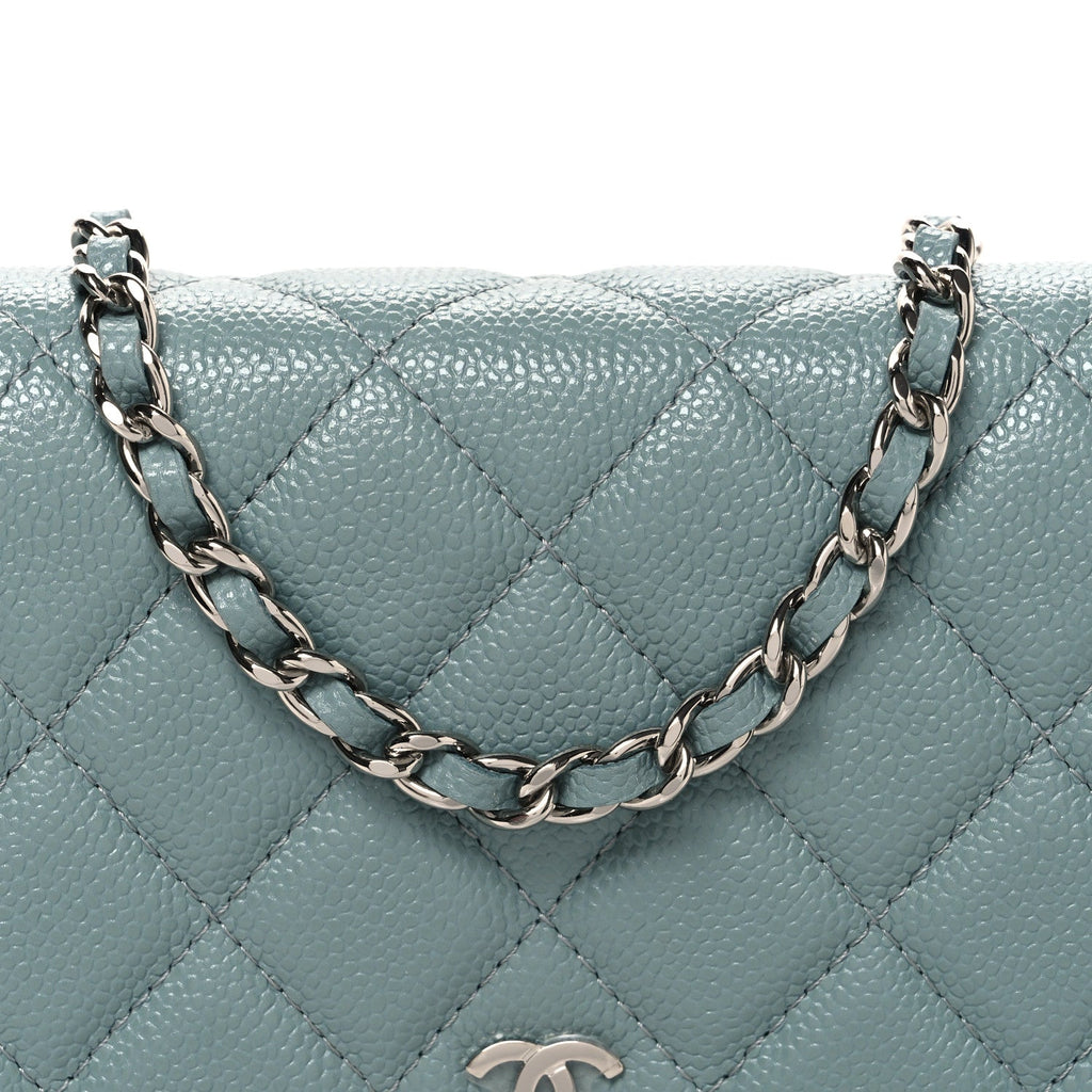 Caviar Quilted Wallet on Chain WOC Blue