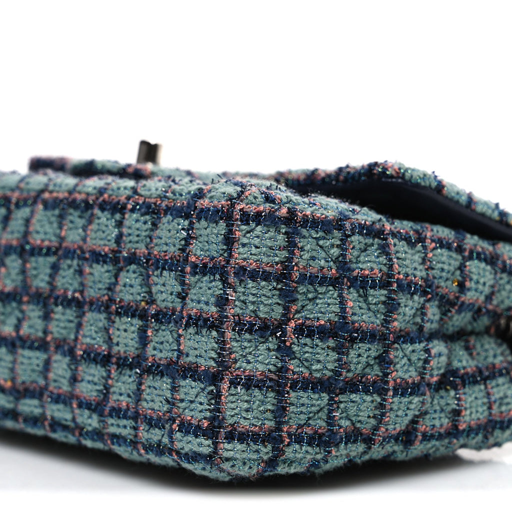 Tweed Quilted Mini Rectangular Flap Green Navy Dark Beige