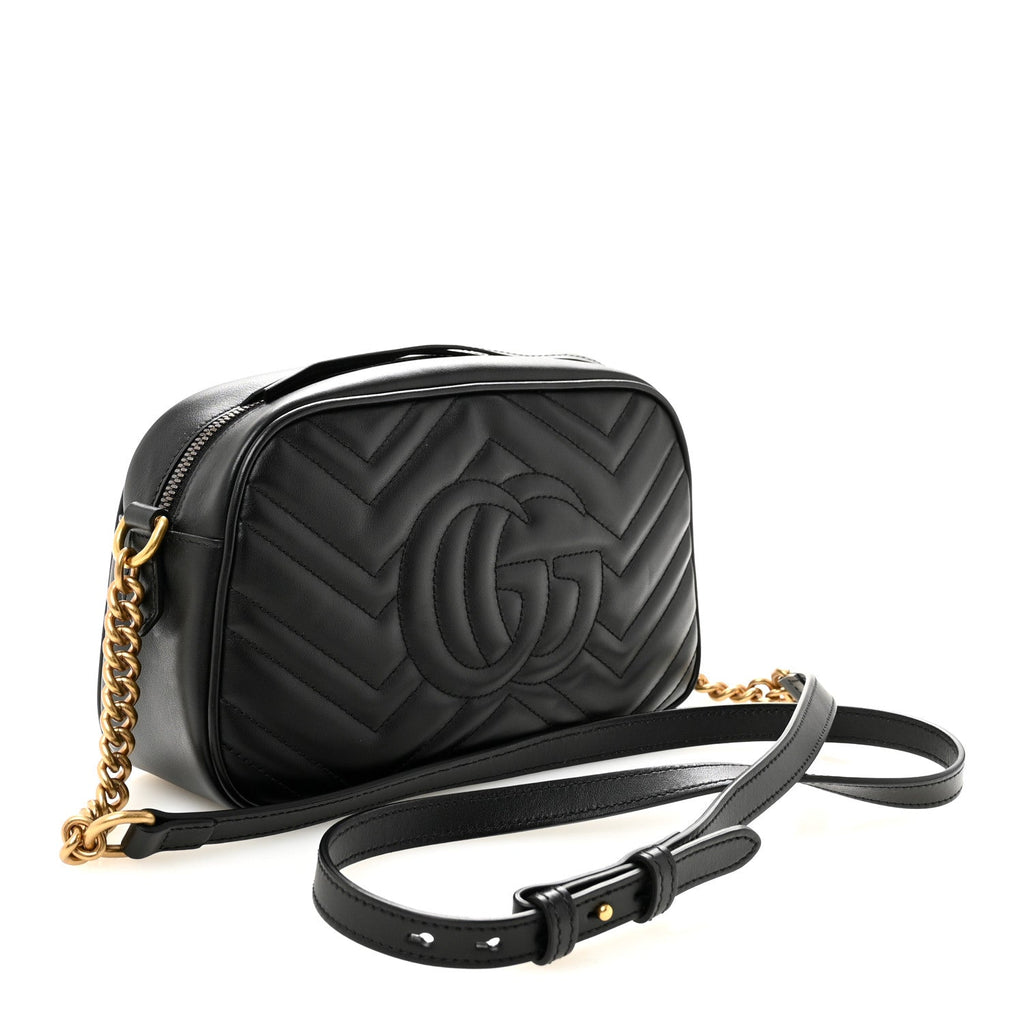 Calfskin Matelasse Small GG Marmont Chain Shoulder Bag Black