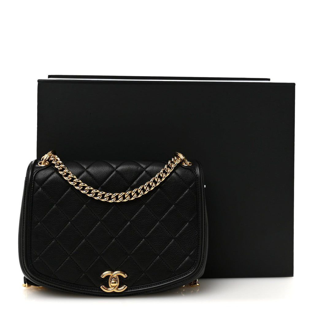 Calfskin Quilted Small Underline Flap Black
