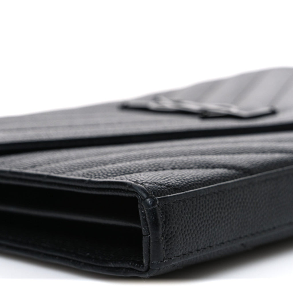 Grain De Poudre Matelasse Chevron Monogram Monochrome Envelope Chain Wallet Black