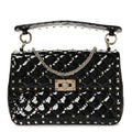 Patent Medium Rockstud Spike Shoulder Bag Black