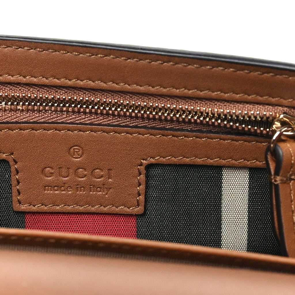 GG Emblem Monogram Wallet With Strap Beige Brown