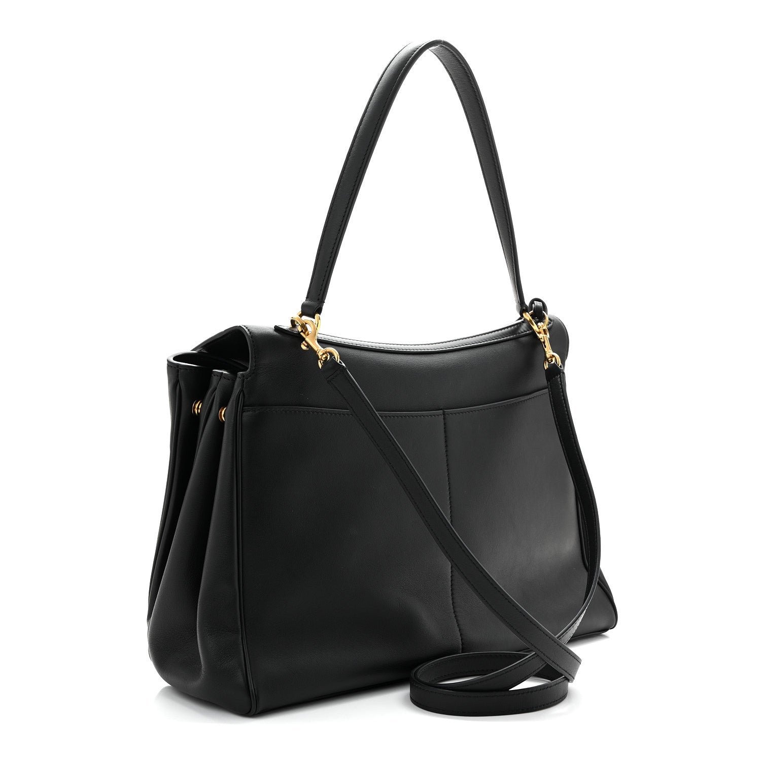 Natural Smooth Calfskin Medium Rodeo Top Handle Handbag Black