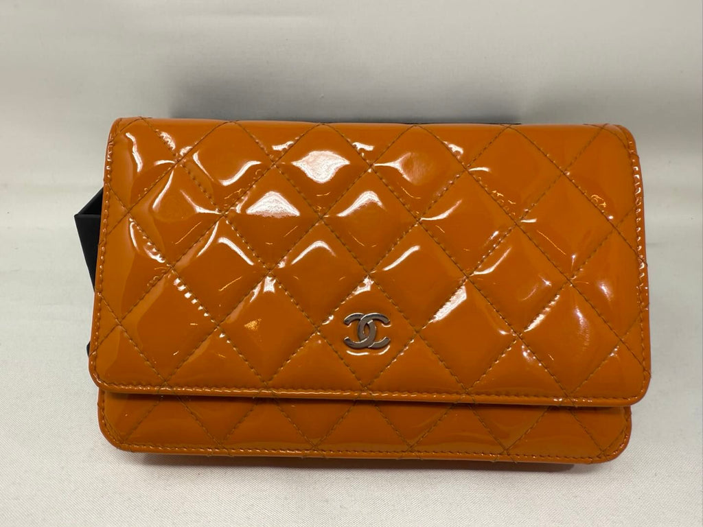 Chanel Patent Classic Wallet On Chain - Orange Mini Bags, Handbags B21-82