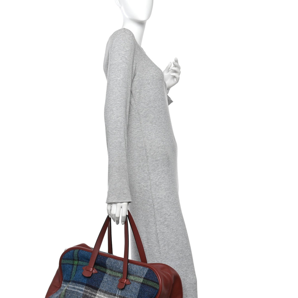 Evercolor Wool Tweed Tartan Galop d'Hermes Fourre Tout 50 Rouge H Bleu De Malte