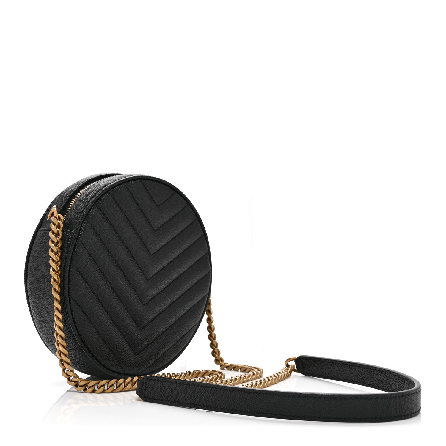 Grain De Poudre Matelasse Chevron Quilted Round Vinyle Camera Bag Black