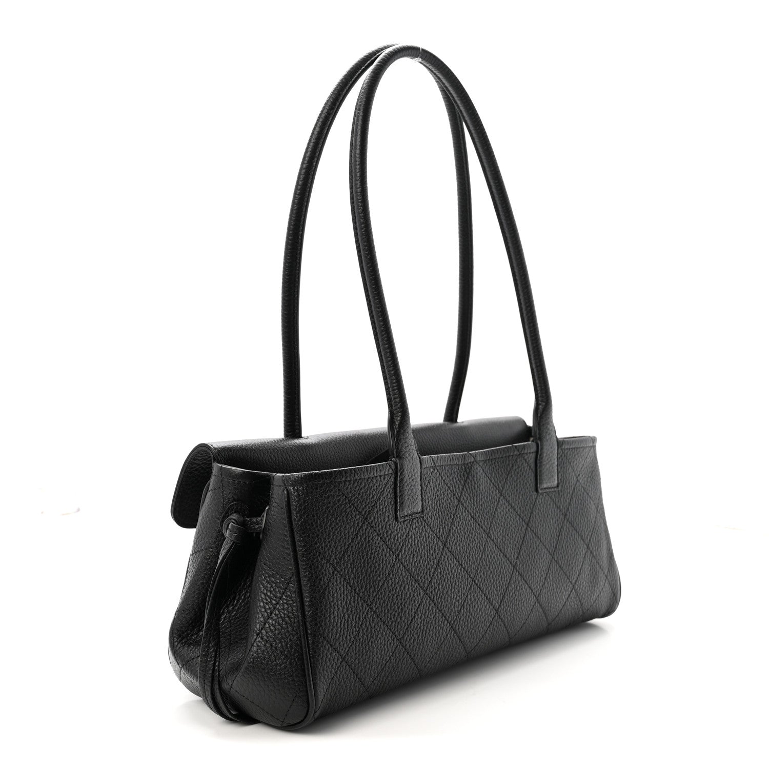 Grained Calfskin Stitched Urban Essentials Small Shopping Bag Black