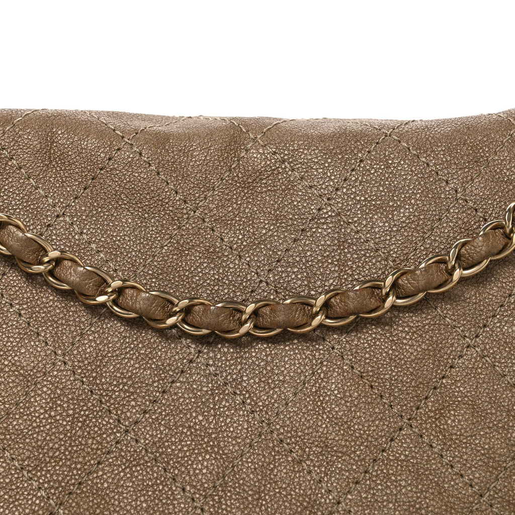 Metallic Calfskin Quilted Trianon Small Messenger Flap Gold