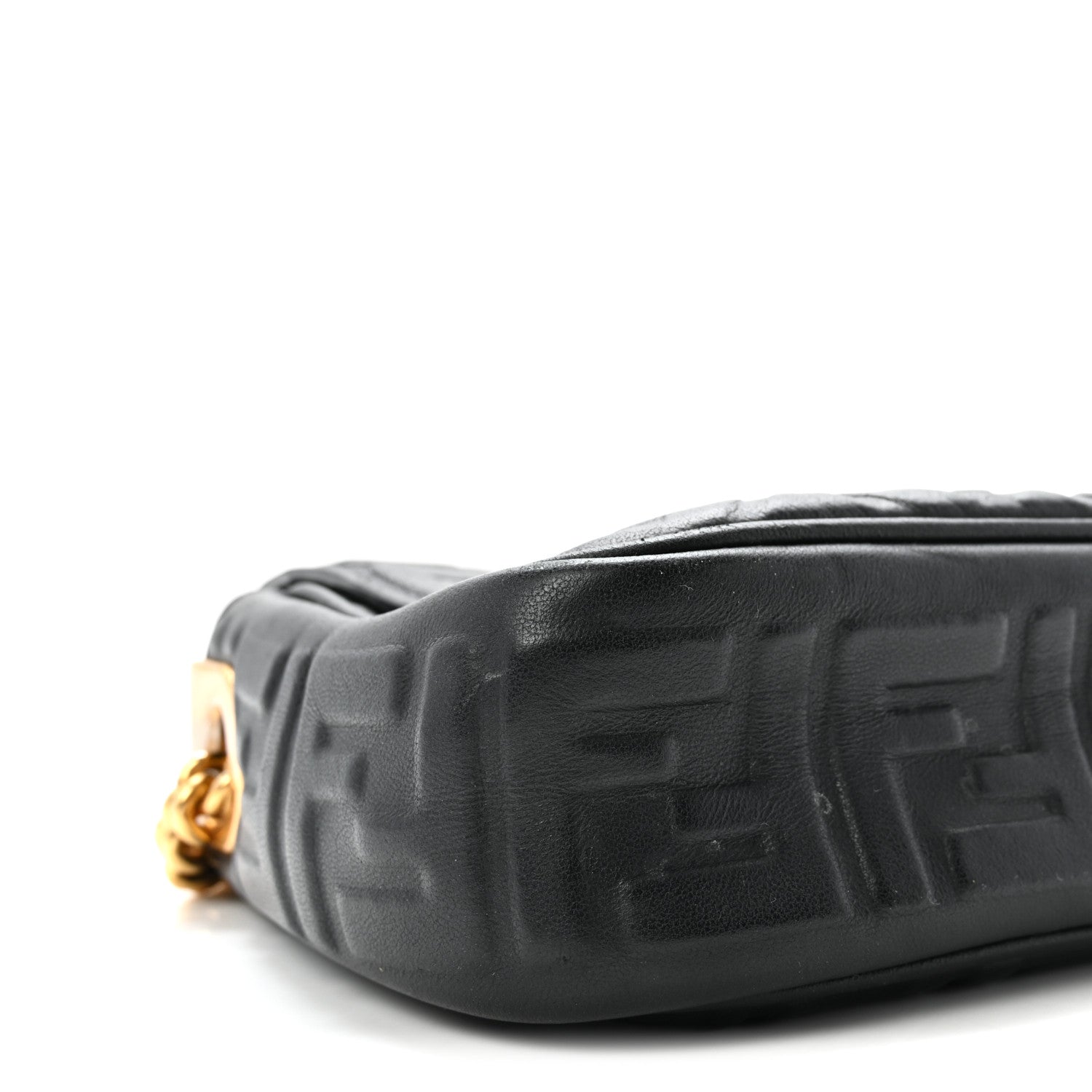 Nappa Small FF Embossed Midi Chain Baguette Black