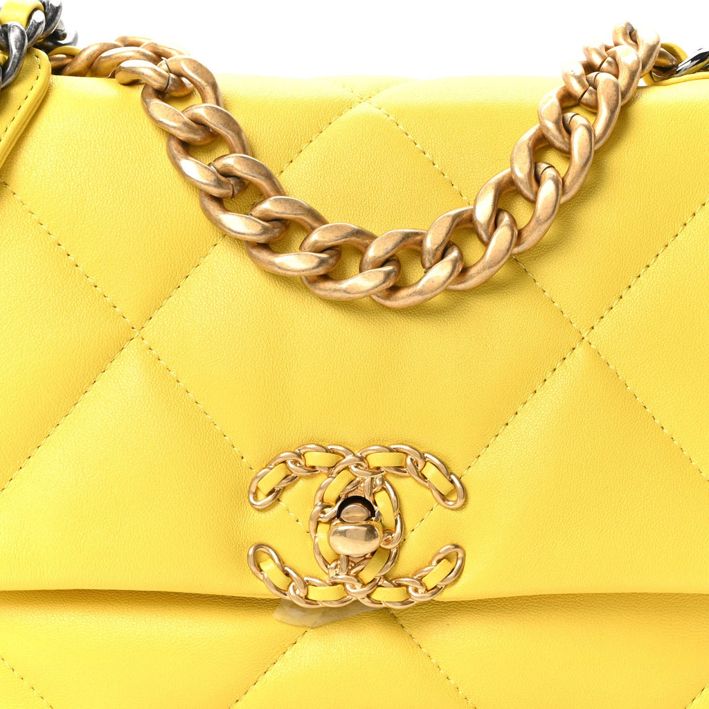 Lambskin Quilted Medium Chanel 19 Flap Yellow