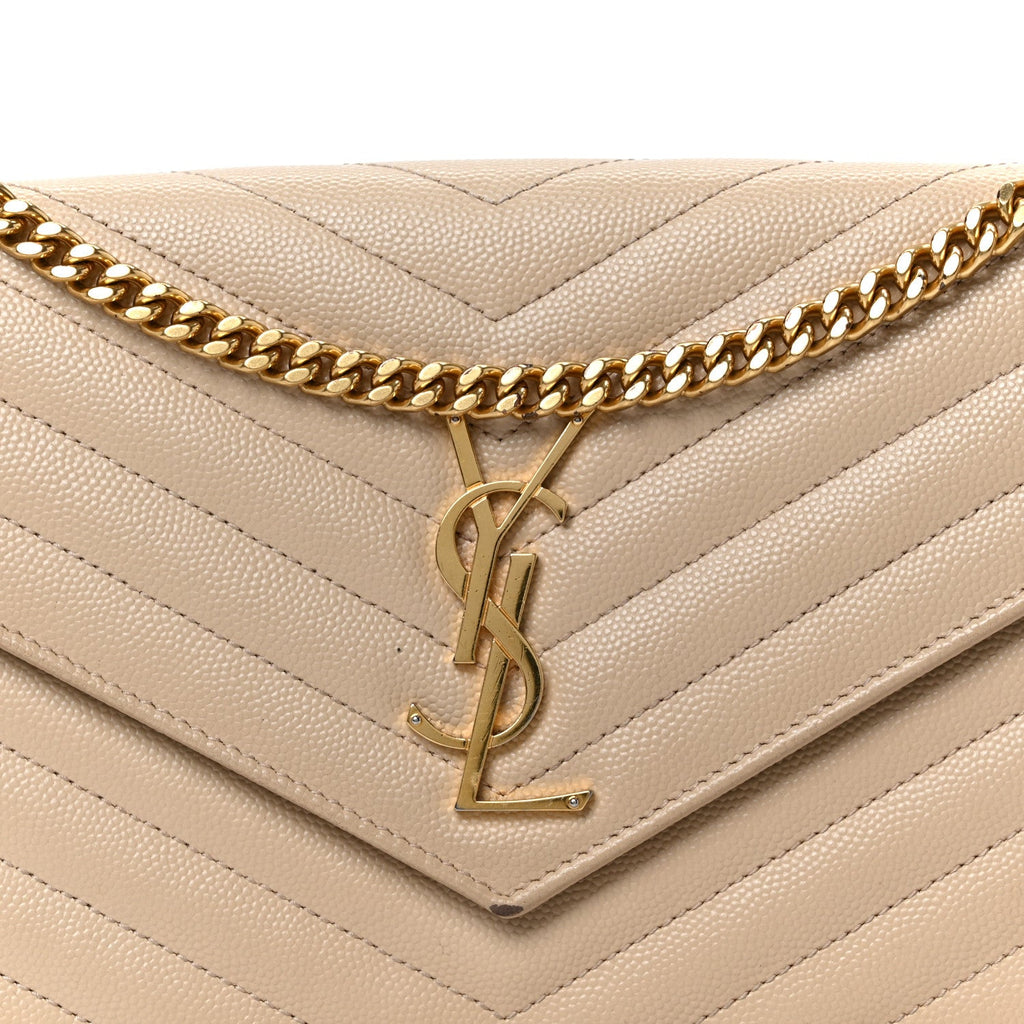 Grain De Poudre Matelasse Chevron Monogram Chain Wallet Dark Beige