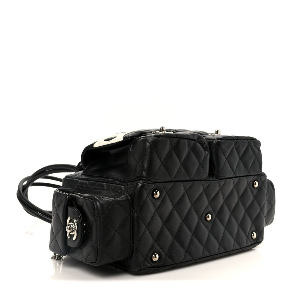 Calfskin Quilted Small Cambon Multipocket Reporter Black White