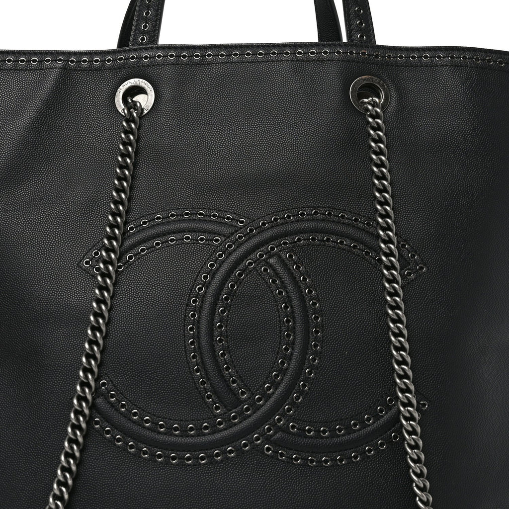 Calfskin Large Coco Eyelets Shopping Tote Black