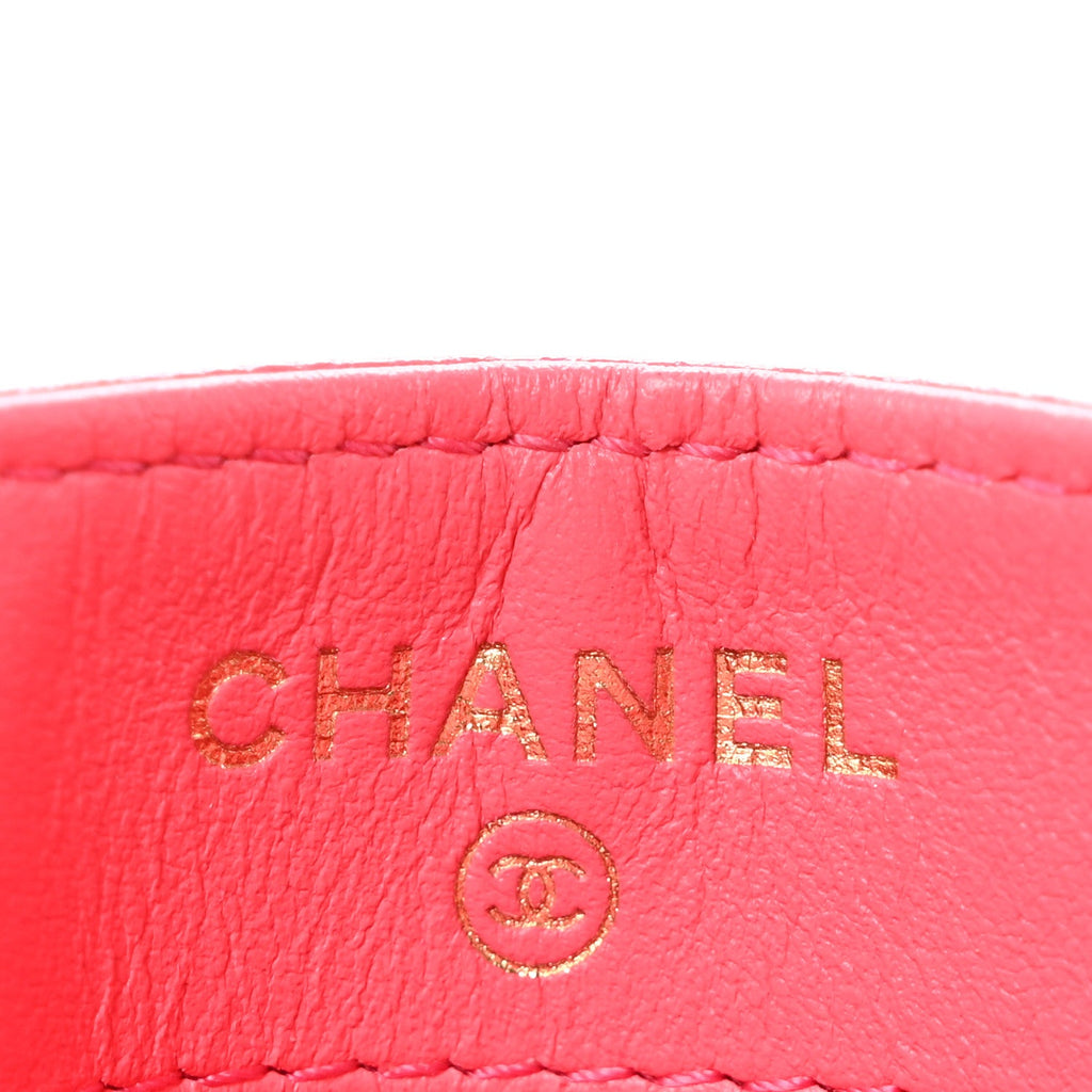 Caviar Quilted Chain CC Card Holder Dark Pink