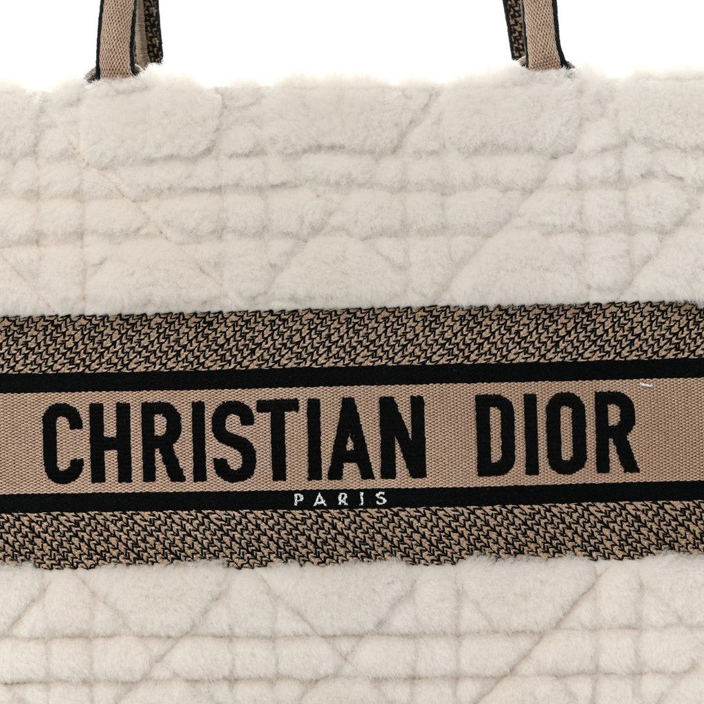 Shearling Cannage Medium Book Tote Ecru Black