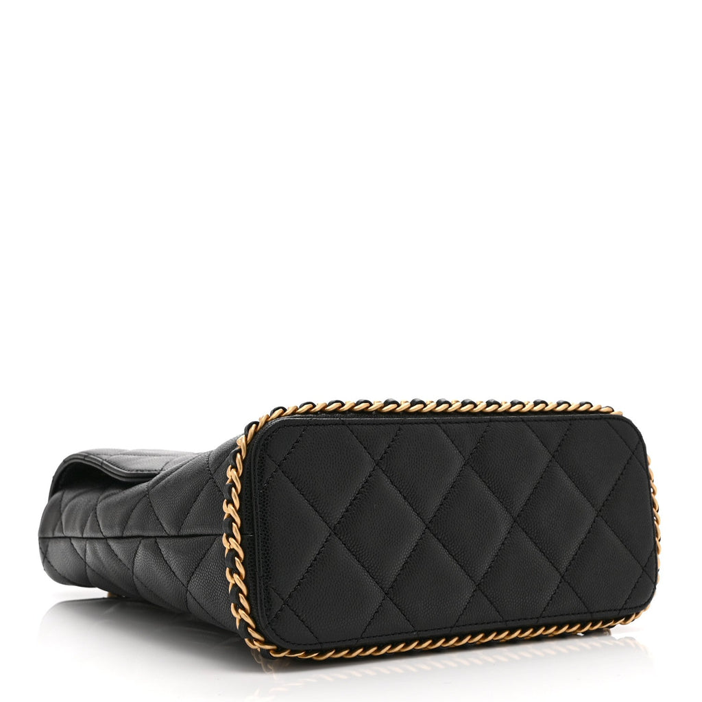 Caviar Quilted Camellia Chain Around Backpack Black