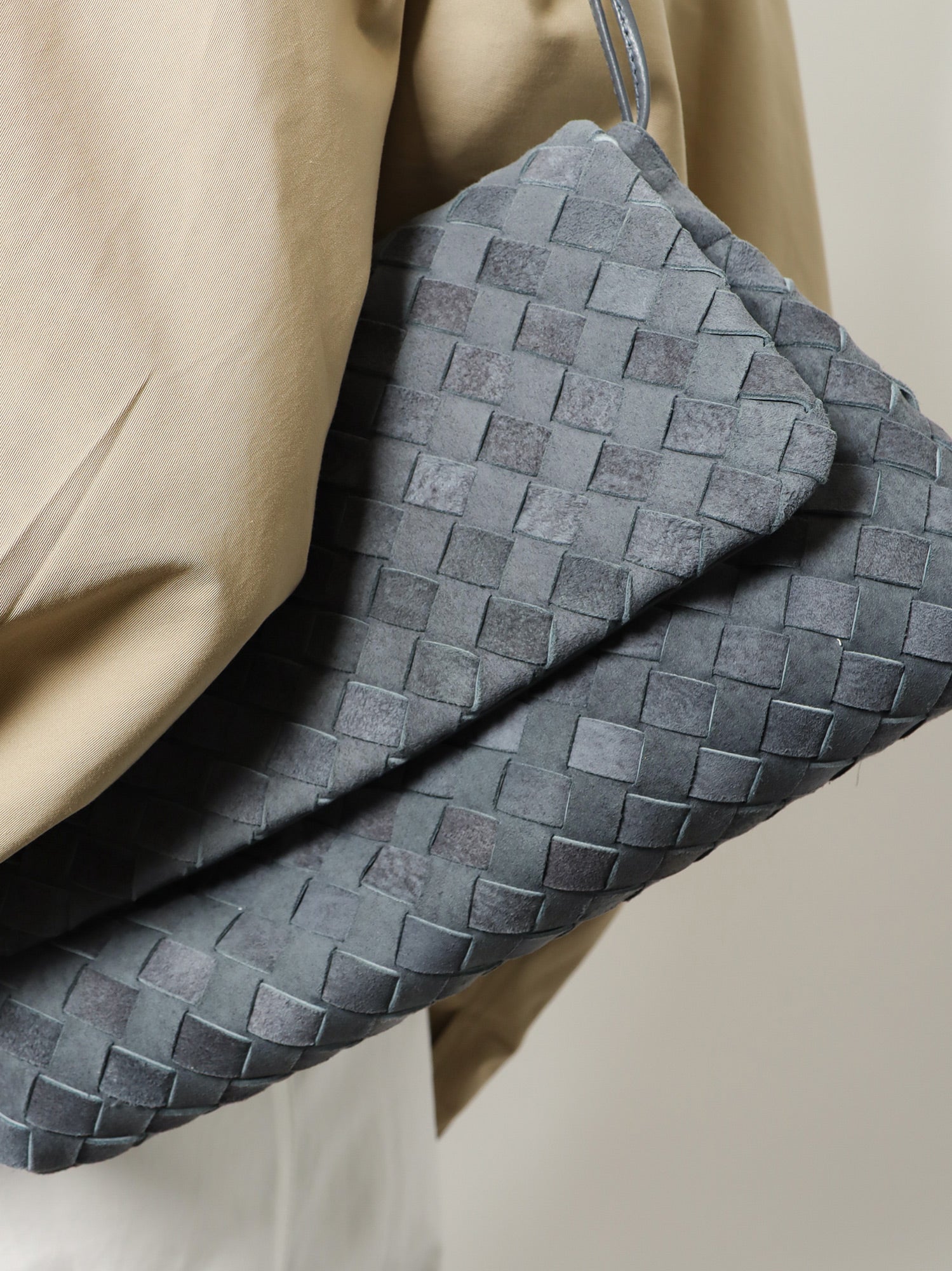 Bottega Veneta Women Giorno Suede Shoulder Bag With Intrecciato Motif