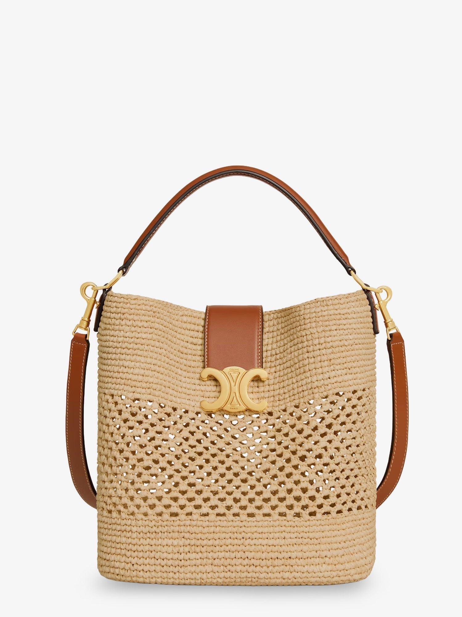 Celine Women Louis Raffia And Leather Bucket Bag