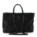Caviar Quilted Large Coco Handle Shopping Tote Black