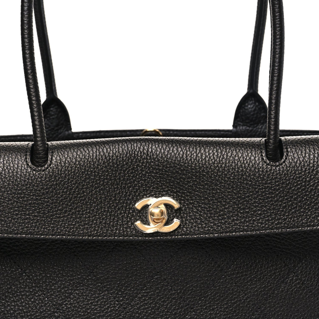 Grained Calfskin Stitched Urban Essentials Small Shopping Bag Black