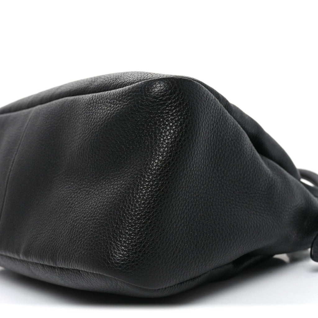 Vitello Daino Soft Medium Zippered Top Handle Bag Black