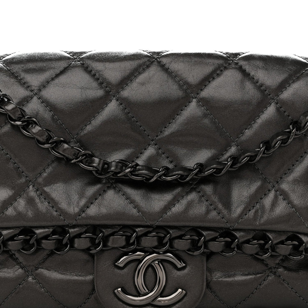 Calfskin Quilted Medium Chain Me Flap Grey