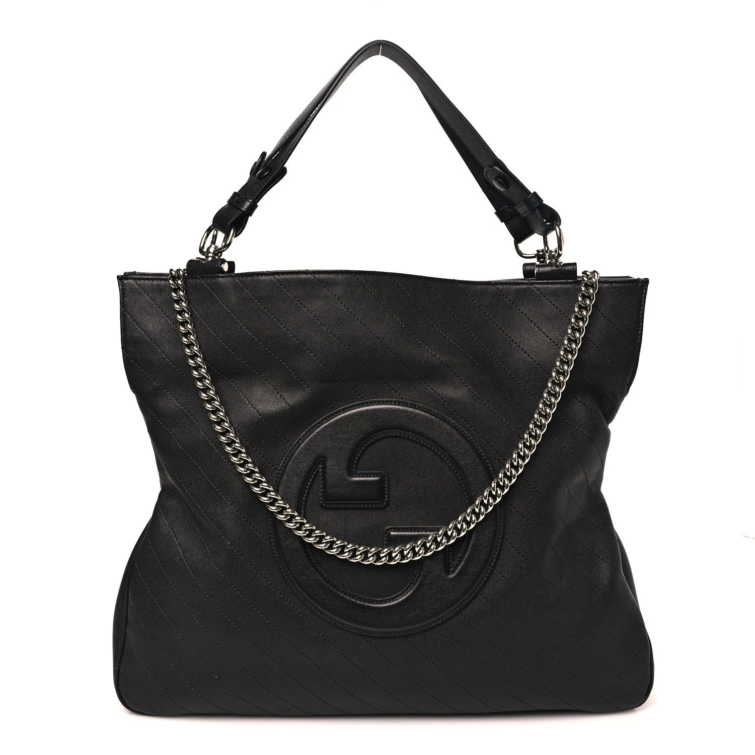 Sakai Be Green Calfskin Diagonal Stitched Medium Blondie Tote Black