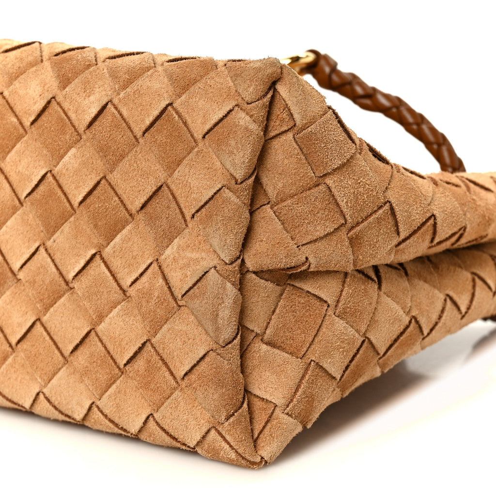 Suede Intrecciato Small Andiamo Shoulder Bag Amber