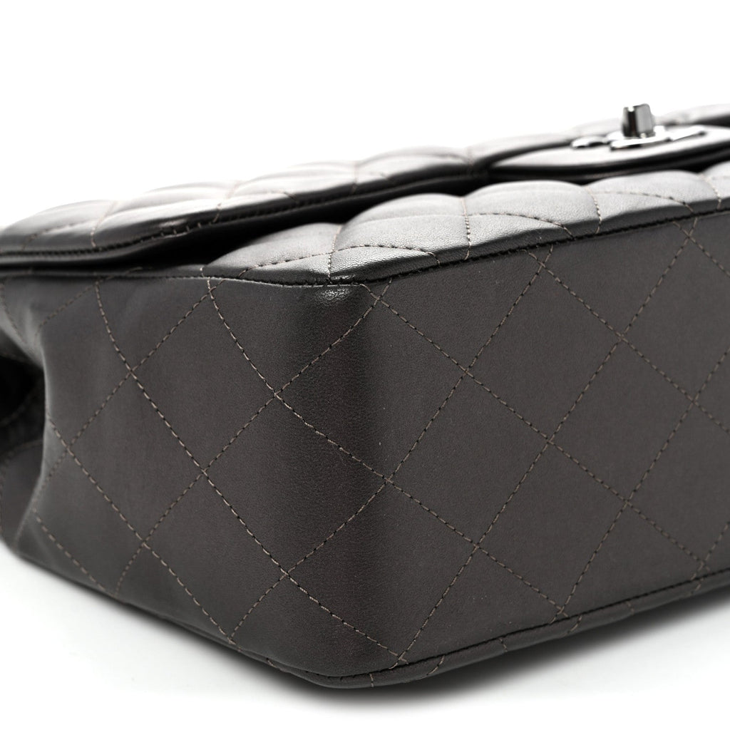 Lambskin Quilted Jumbo Single Flap  Dark Grey