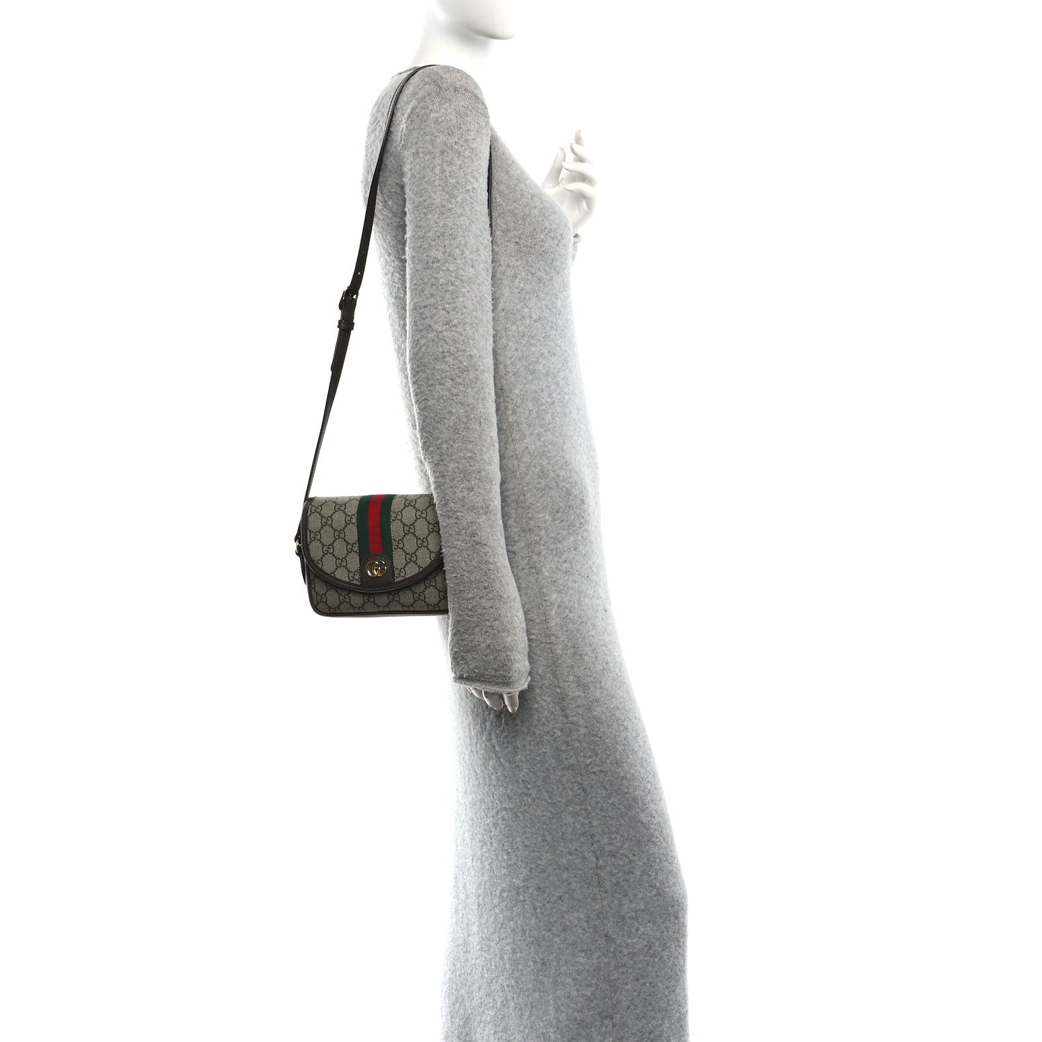 GG Supreme Monogram Textured Dollar Calfskin Mini Ophidia Flap Shoulder Bag Beige Ebony New Acero Beige Ebony New Acero