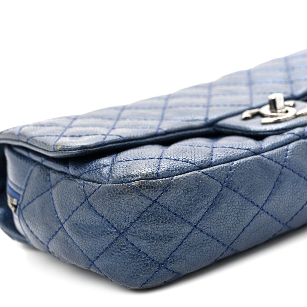 Iridescent Caviar Quilted Jumbo Easy Flap Dark Blue