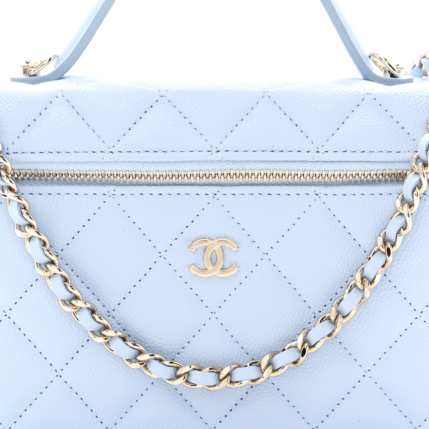 Caviar Quilted Top Handle Slim Vanity With Chain Light Blue