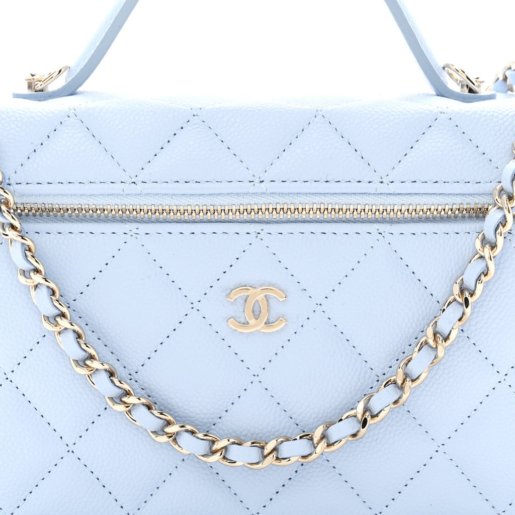 Caviar Quilted Top Handle Slim Vanity With Chain Light Blue Light Blue