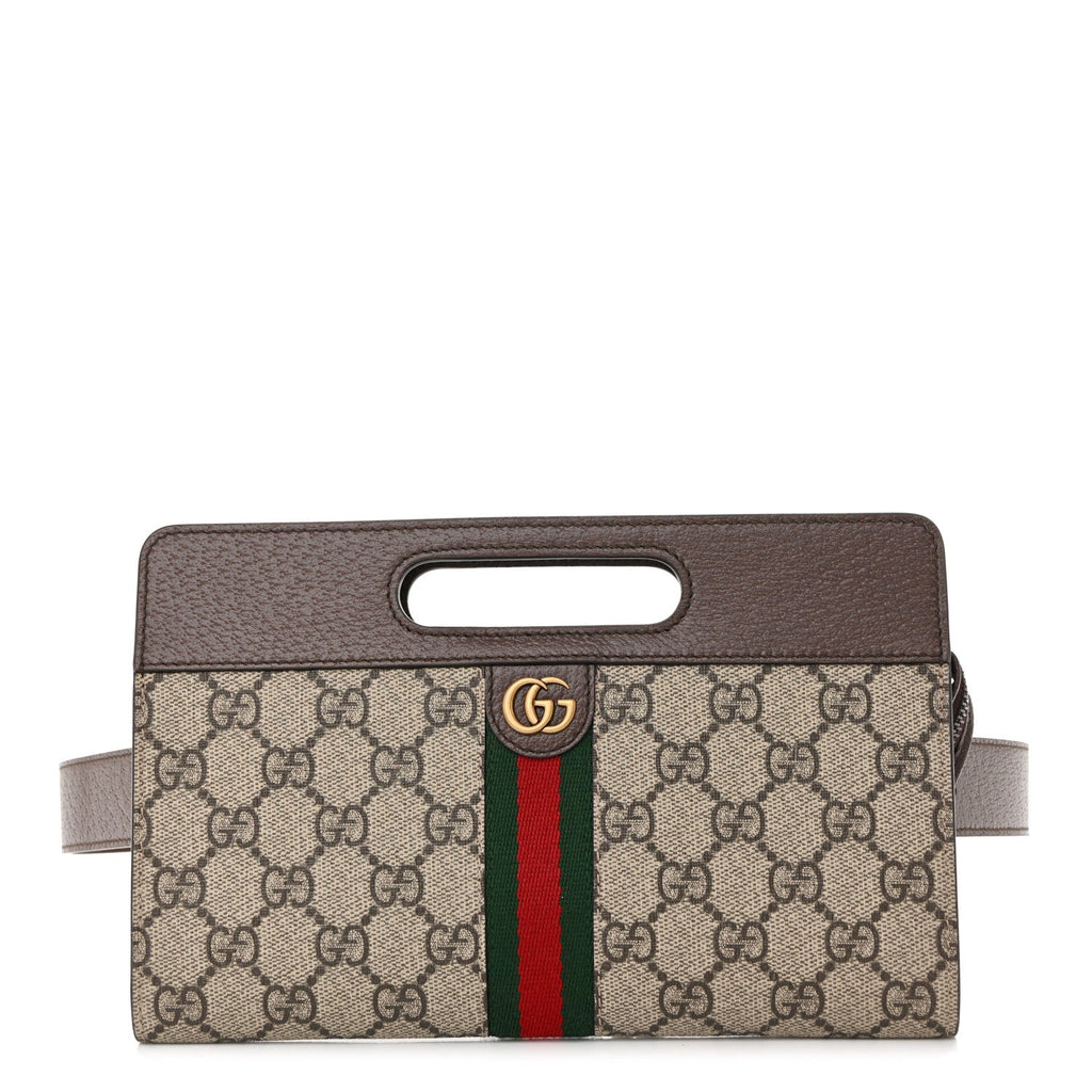 GG Supreme Monogram Textured Dollar Calfskin Web Ophidia Slip Handle Belt Bag 90 36 Beige Ebony New Acero