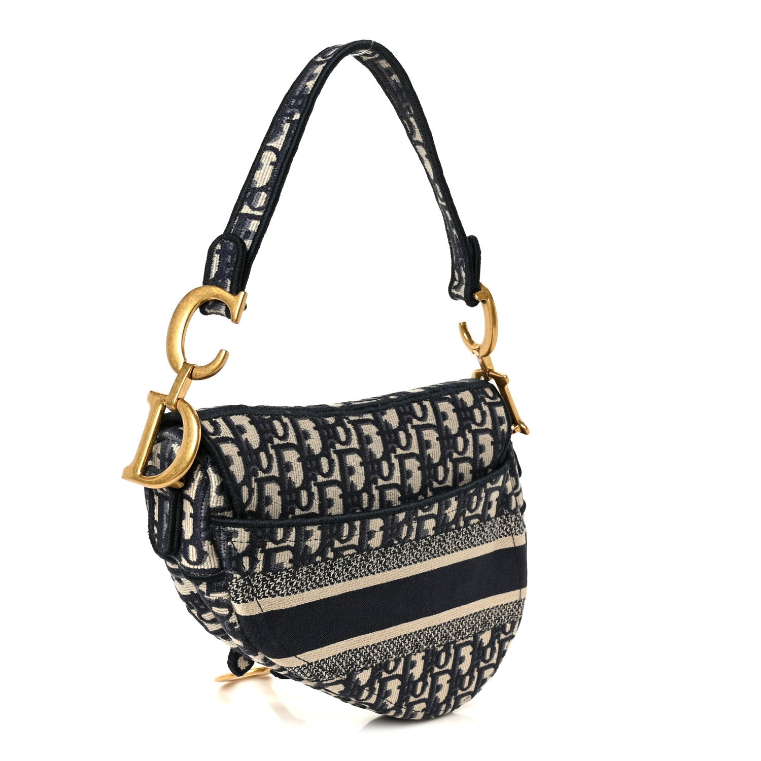 Oblique Embroidered Saddle Bag Blue